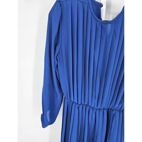 Sandy Sandy Womens Blue Pleated Long Sleeve Button-Front Fit & Flare Dress Sz 6 - Picture 3 of 5